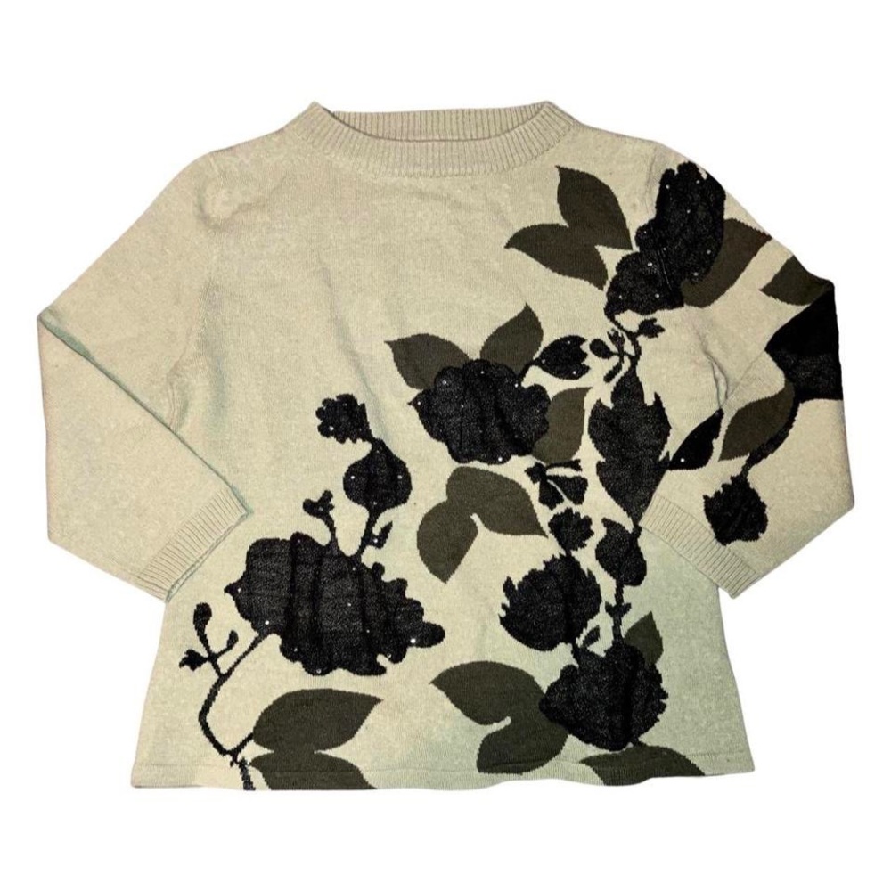 Vogue sage green bling top floral lace mesh sweater